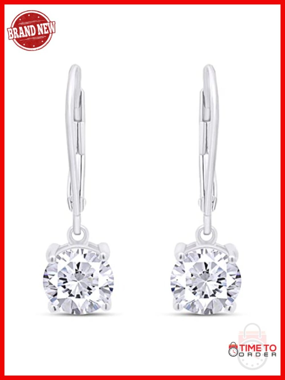 14K White Gold Over Sterling Silver Leverback Moissanite Dangle Drop Earrings 2